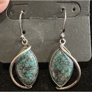 Artisan Sterling Silver 925 Bright Blue Turquoise Cabochon Earrings Mexico